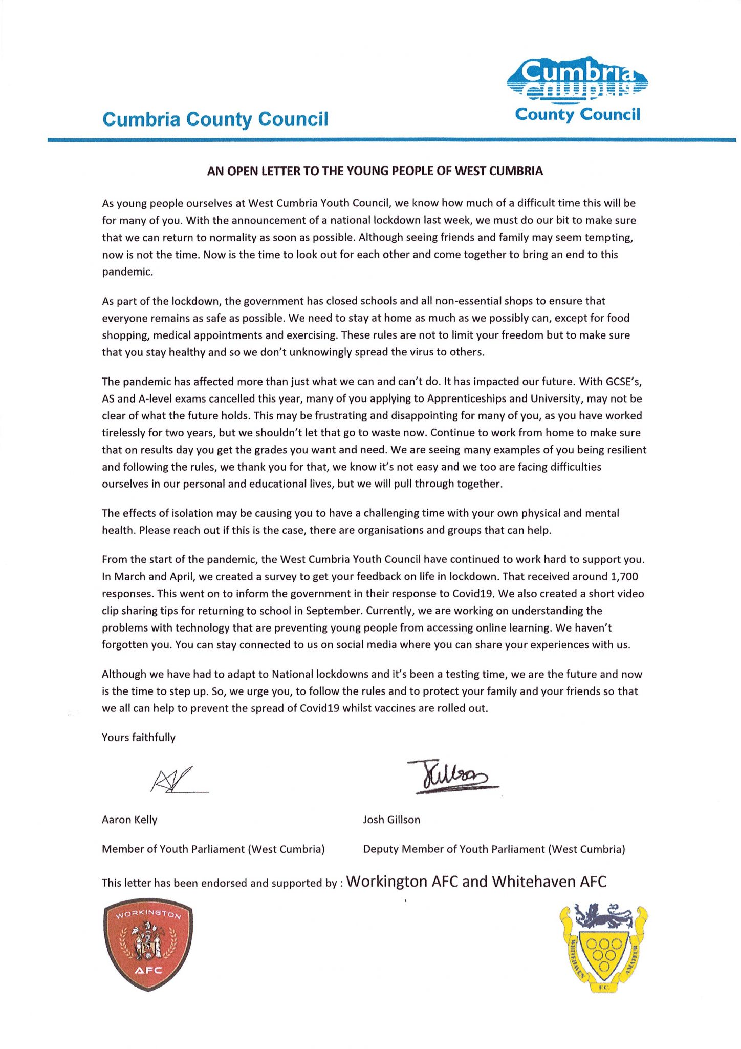 Youth Council Open Letter – The Whitehaven Academy